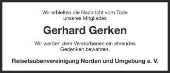 Traueranzeige von Gerhard Gerken 