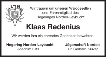 Traueranzeige von Klaas Redenius 