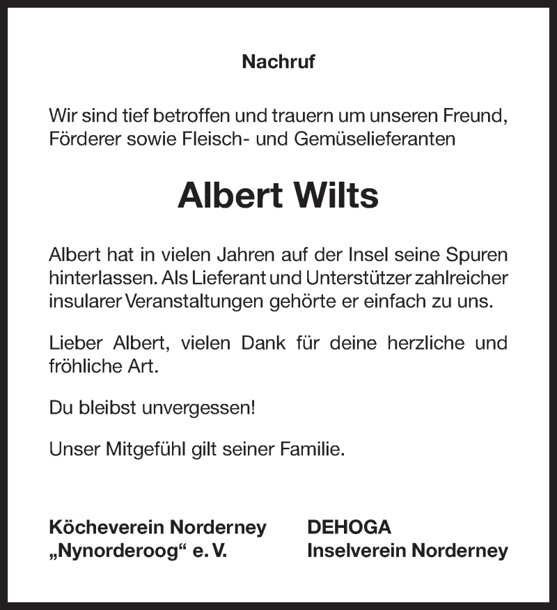  Traueranzeige für Albert Wilts vom 23.10.2017 aus 