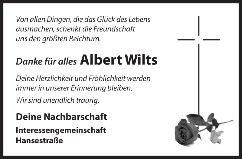  Traueranzeige für Albert Wilts vom 21.10.2017 aus 