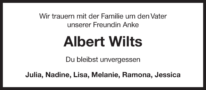  Traueranzeige für Albert Wilts vom 21.10.2017 aus 