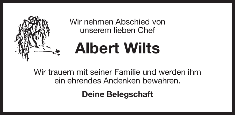  Traueranzeige für Albert Wilts vom 21.10.2017 aus 