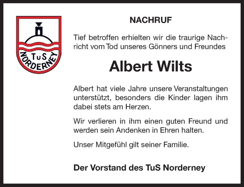  Traueranzeige für Albert Wilts vom 21.10.2017 aus 