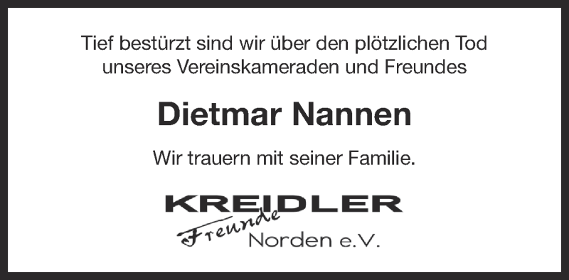  Traueranzeige für Dietmar Nannen vom 20.10.2017 aus 