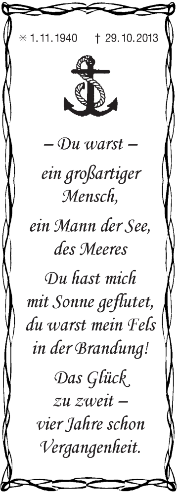  Traueranzeige für Großartiger Mensch  vom 28.10.2017 aus 