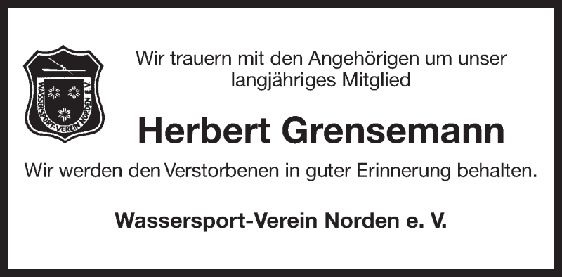  Traueranzeige für Herbert Grensemann vom 21.10.2017 aus 