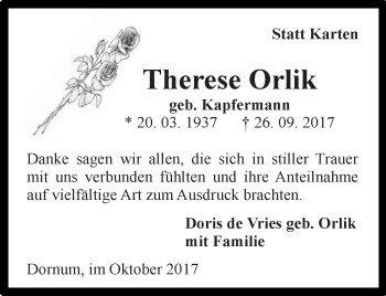 Traueranzeige von Therese Orlik 
