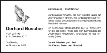 Traueranzeige von Gerhard Büscher 