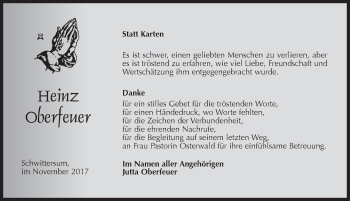 Traueranzeige von Heinz Oberfeuer 