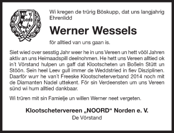 Traueranzeige von Werner Wessels 