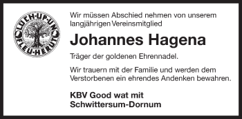 Traueranzeige von Johannes Hagena 