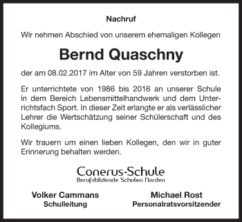 Traueranzeige von Bernd Quaschny 
