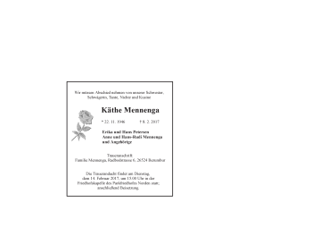 Traueranzeige von Käthe Mennenga 
