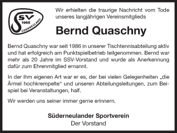 Traueranzeige von Bernd Quaschny 