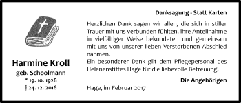 Traueranzeige von Harmine Kroll 