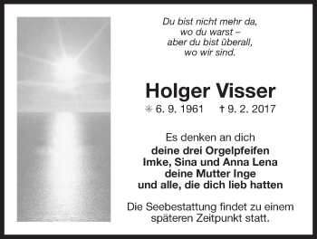 Traueranzeige von Holger Visser 