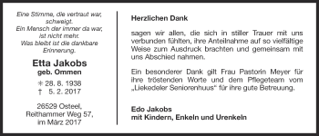 Traueranzeige von Etta Jakobs 