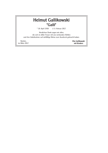 Traueranzeige von Helmut Gallikowski 