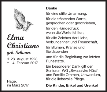 Traueranzeige von Elma Christians 