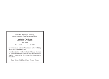 Traueranzeige von Adele Okken 