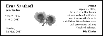 Traueranzeige von Erna Saathoff 