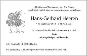 Traueranzeige von Hans-Gerhard Heeren 
