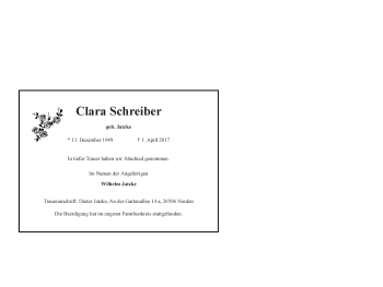 Traueranzeigen von Clara Schreiber OKTrauer.de