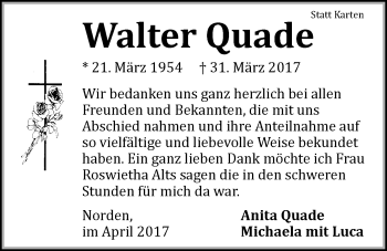 Traueranzeige von Walter Quade 