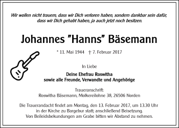 Traueranzeige von Johannes  Bäsemann 