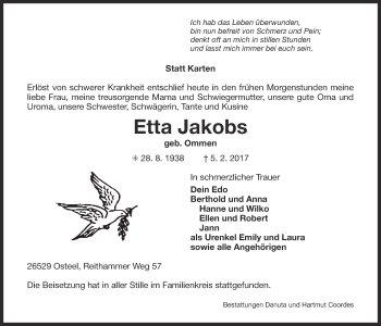 Traueranzeige von Etta Jakobs 