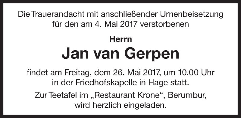  Traueranzeige für Alfred Wirdemann vom 11.04.2013 aus Ostfriesischer Kurier