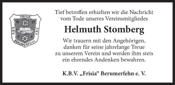 Traueranzeige von Helmuth Stomberg 