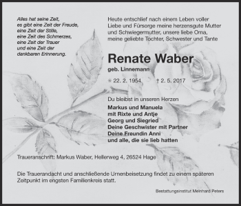 Traueranzeige von Renate Waber 