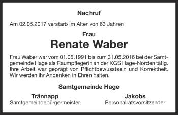Traueranzeige von Renate Waber 