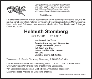 Traueranzeige von Helmuth Stomberg 