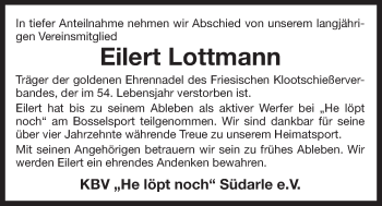 Traueranzeige von Eilert Lottmann 