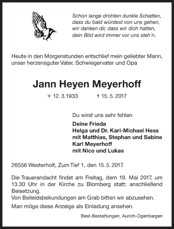 Traueranzeige von Ernst Onno Onkes von Ostfriesischer Kurier