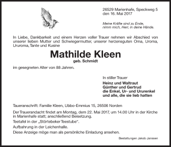 Traueranzeige von Renate Settgast von Ostfriesischer Kurier