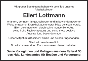 Traueranzeige von Eilert Lottmann 
