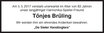 Traueranzeige von Tönjes Brüling 