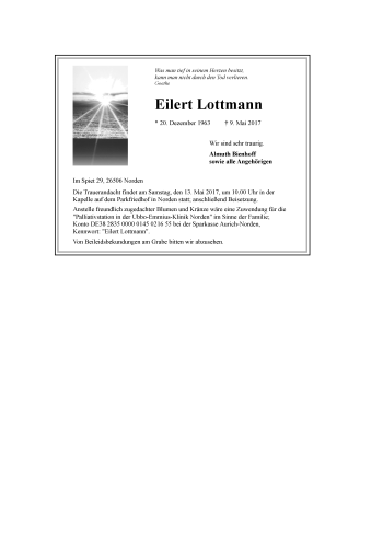 Traueranzeige von Eilert Lottmann 