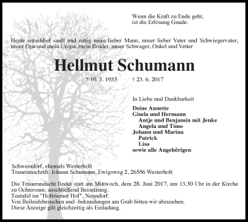 Traueranzeige von Hellmut Schumann 