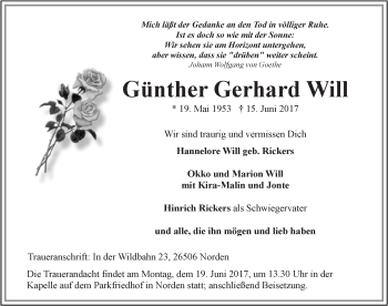 Traueranzeige von Günther Gerhard Will 