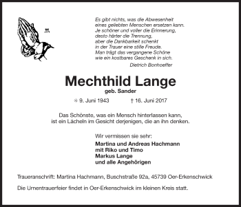 Traueranzeige von Mechthild Lange 