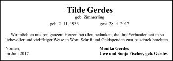 Traueranzeige von Tilde Gerdes 