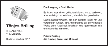 Traueranzeige von Tönjes Brüling 