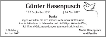 Traueranzeige von Günter Hasenpusch 