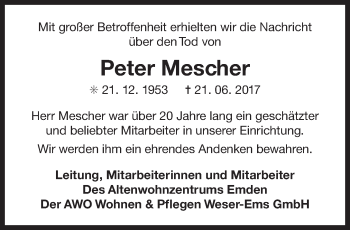 Traueranzeige von Peter Mescher 
