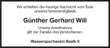 Traueranzeige von Günther Gerhard Will 