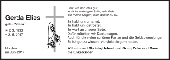 Traueranzeige von Gerda Elies 